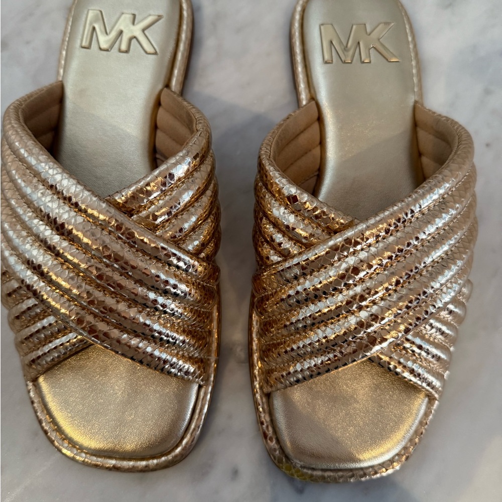 Michael Kors Metallic Gold Crisscross Slides